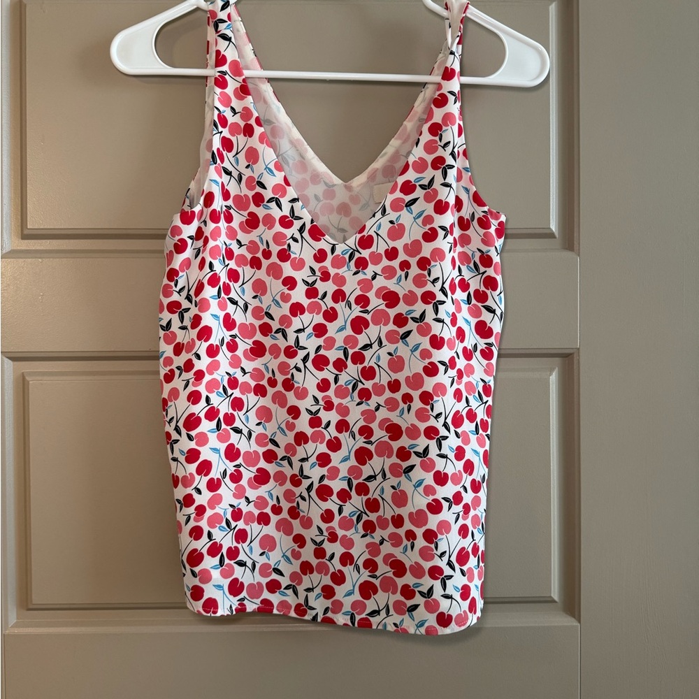 LOFT Red and White Fitted Camisole Top